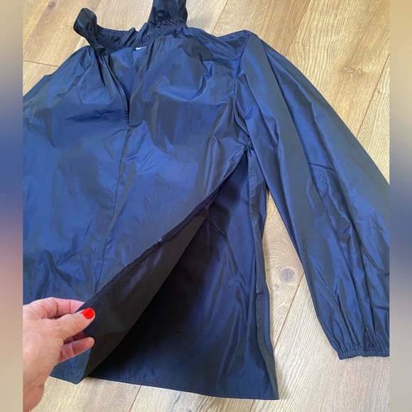 AKRIS PUNTO Blue Taffeta Ruffle Neck Blouse - Picture 4 of 11